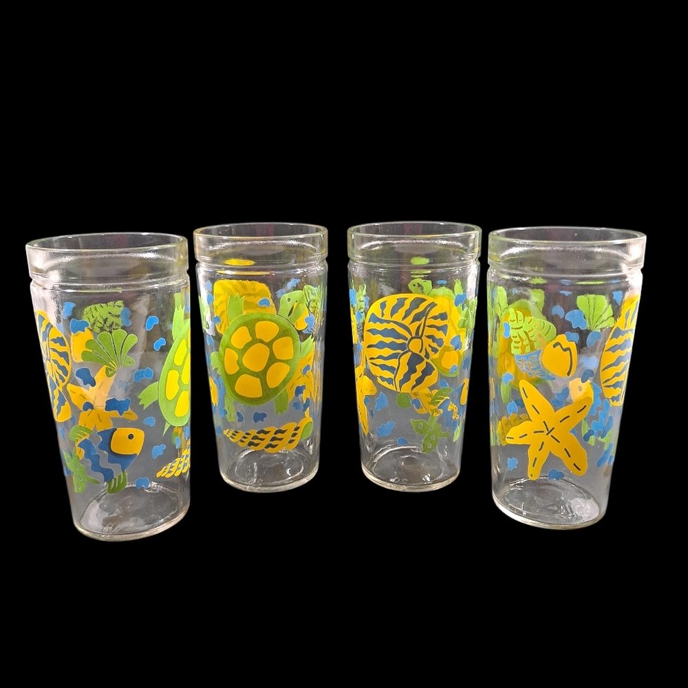 Vintage Anchor Hocking Sea Life Glass Tumbler 16oz Set Of 4